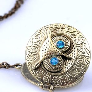 Bronze Jewel Owl Locket Necklace